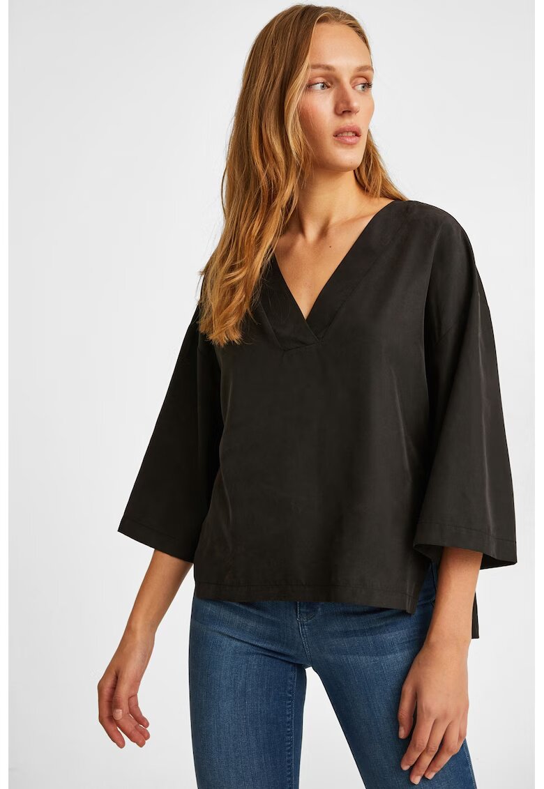 OXXO Bluza lejera din amestec de lyocell cu maneci 3/4 - Negru