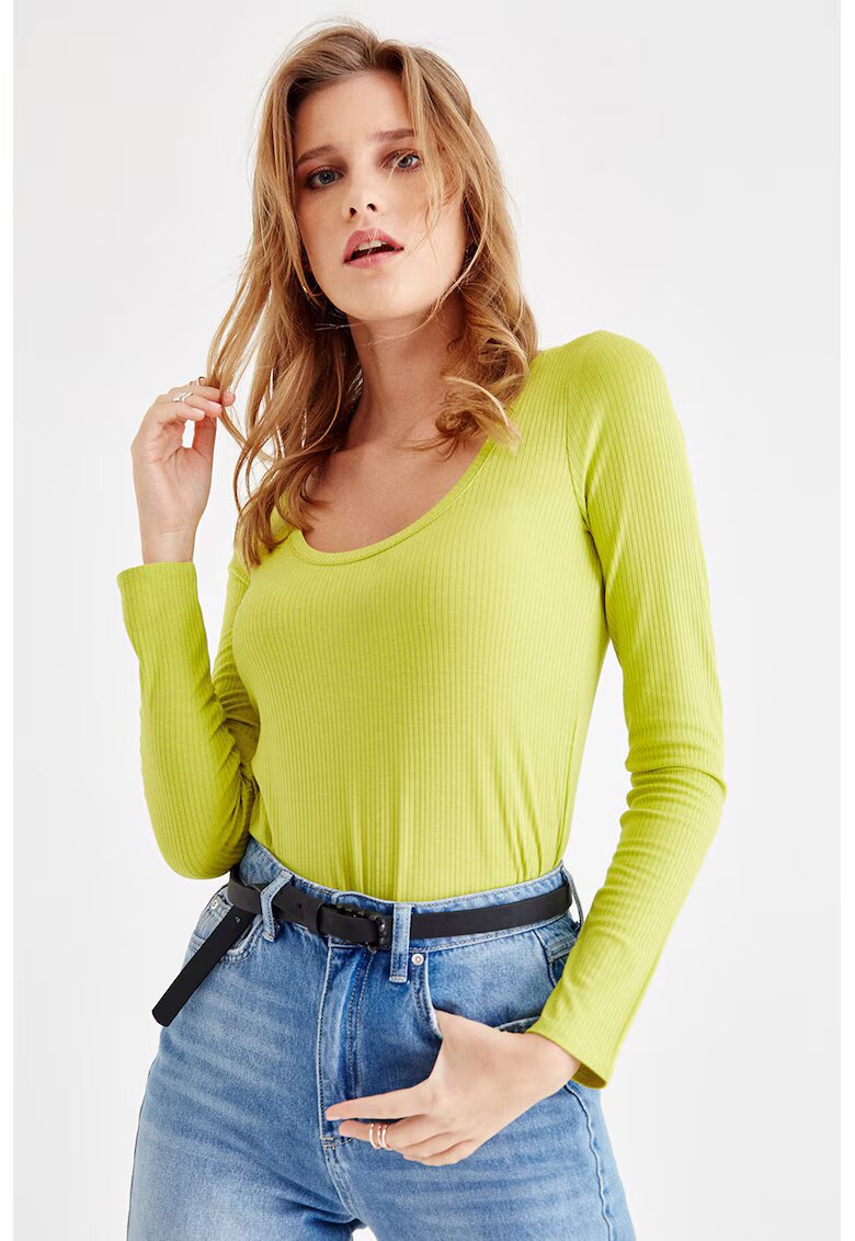 OXXO Bluza slim fit cu decolteu rotund - Verde lime