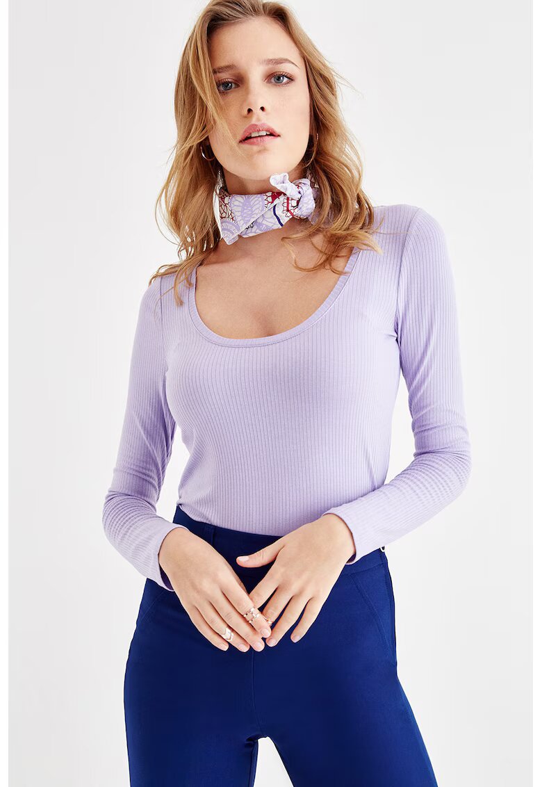 OXXO Bluza slim fit cu decolteu rotund - Violet deschis
