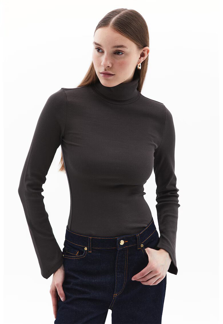 OXXO Bluza slim fit cu guler inalt - Verde sparanghel