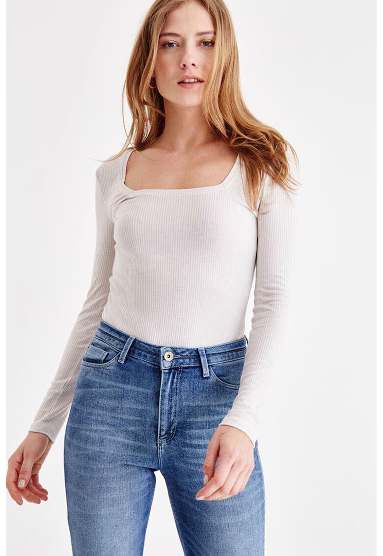OXXO Bluza striata cu model uni - Alb fildes