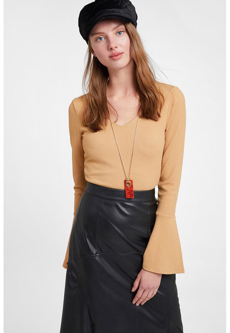OXXO Bluza texturata cu maneci clopot - Maro nisip