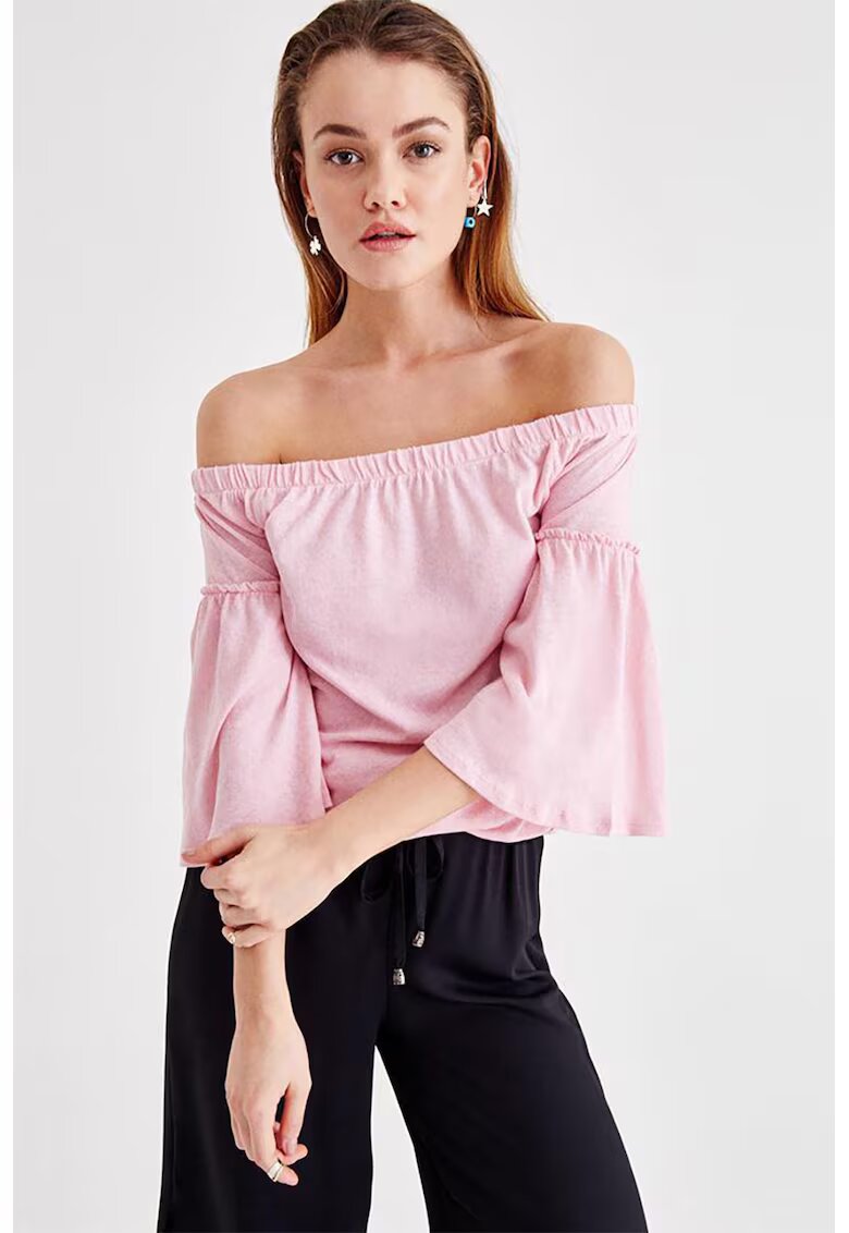 OXXO Bluza uni cu decolteu pe umeri - Roz pastel