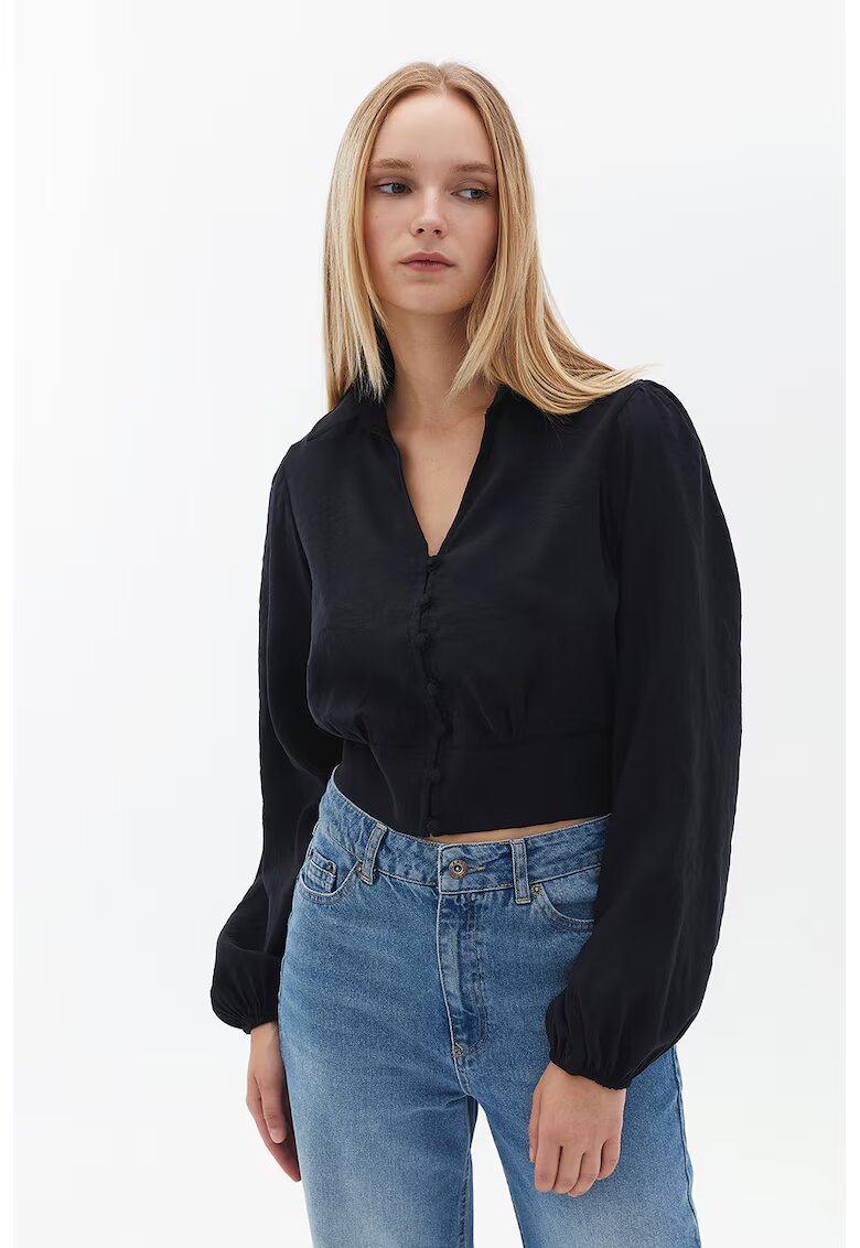 OXXO Camasa crop din amestec de modal - Negru
