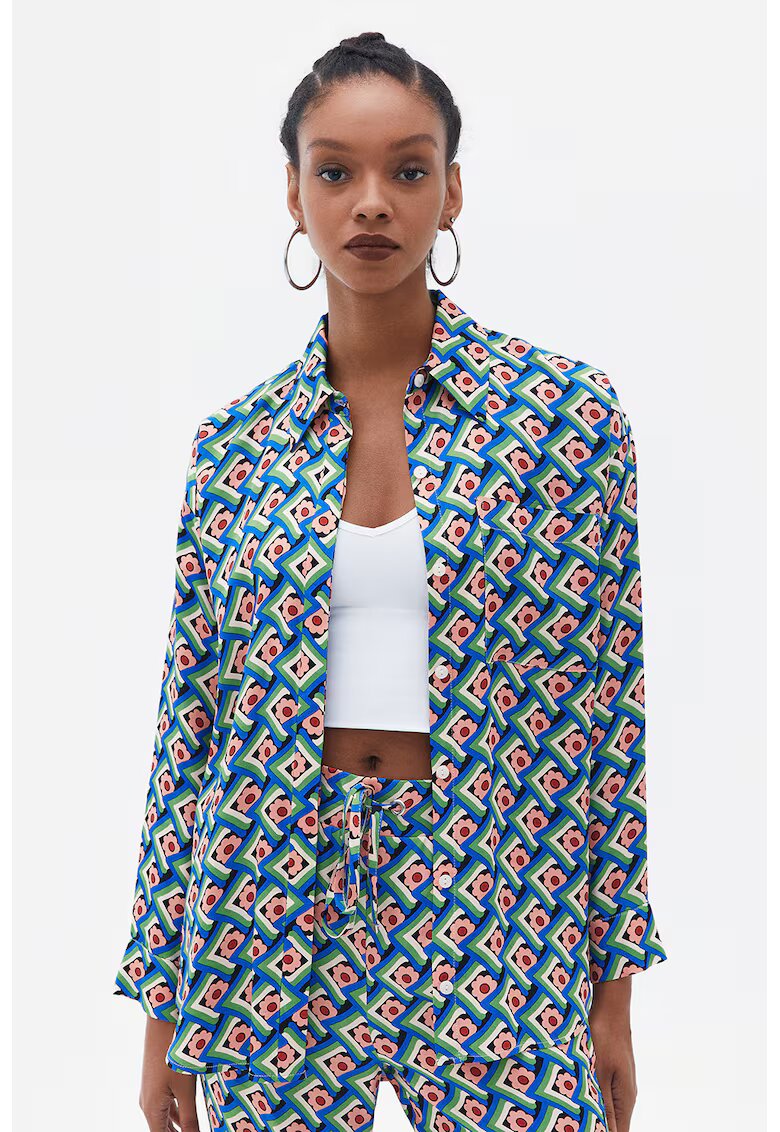 OXXO Camasa cu maneci lungi si model - Roz pastel/Albastru royal/Verde aquamarin