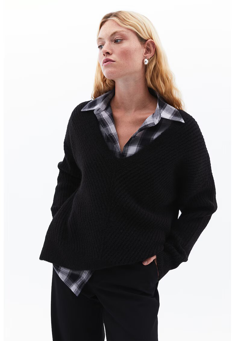 OXXO Camasa din flanel cu buzunare pe piept - Negru/Gri deschis