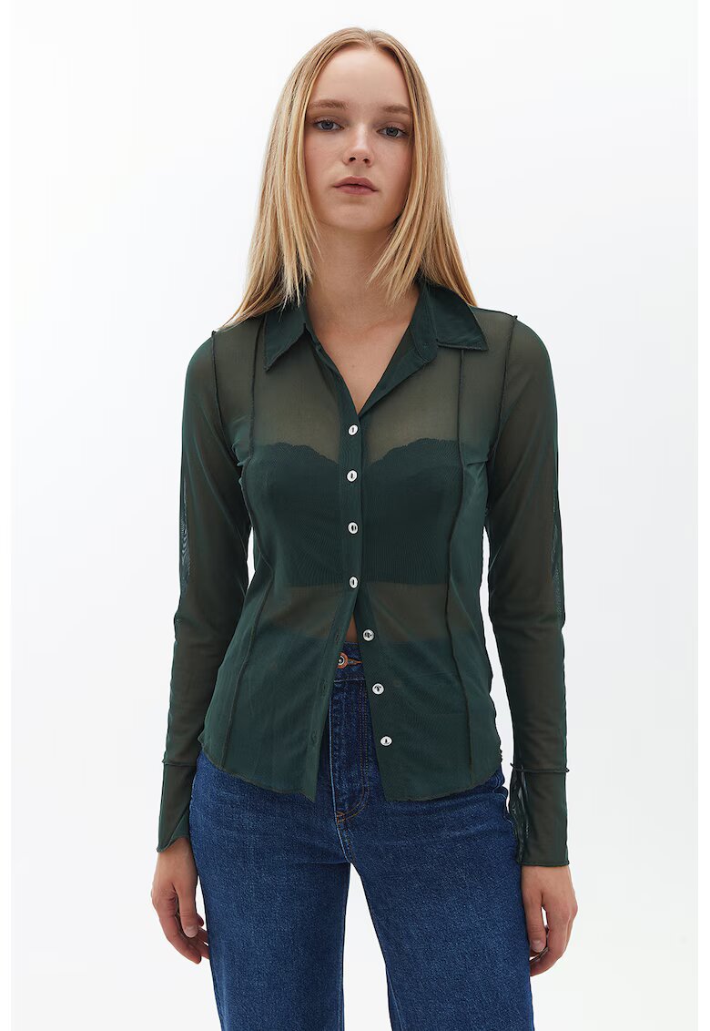 OXXO Camasa slim fit transparenta - Verde padure