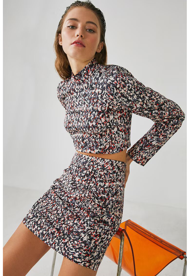 OXXO Fusta mini cu model abstract - Negru/Bej/Rosu vermillion