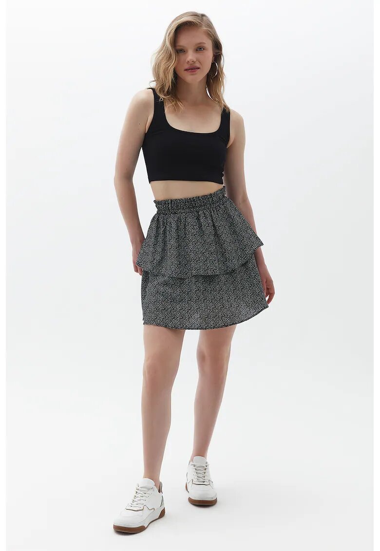 OXXO Fusta mini cu model si croiala stratificata - Alb/Negru