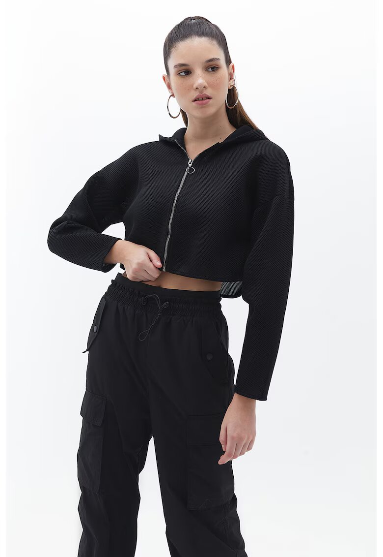 OXXO Hanorac crop cu fermoar - Negru