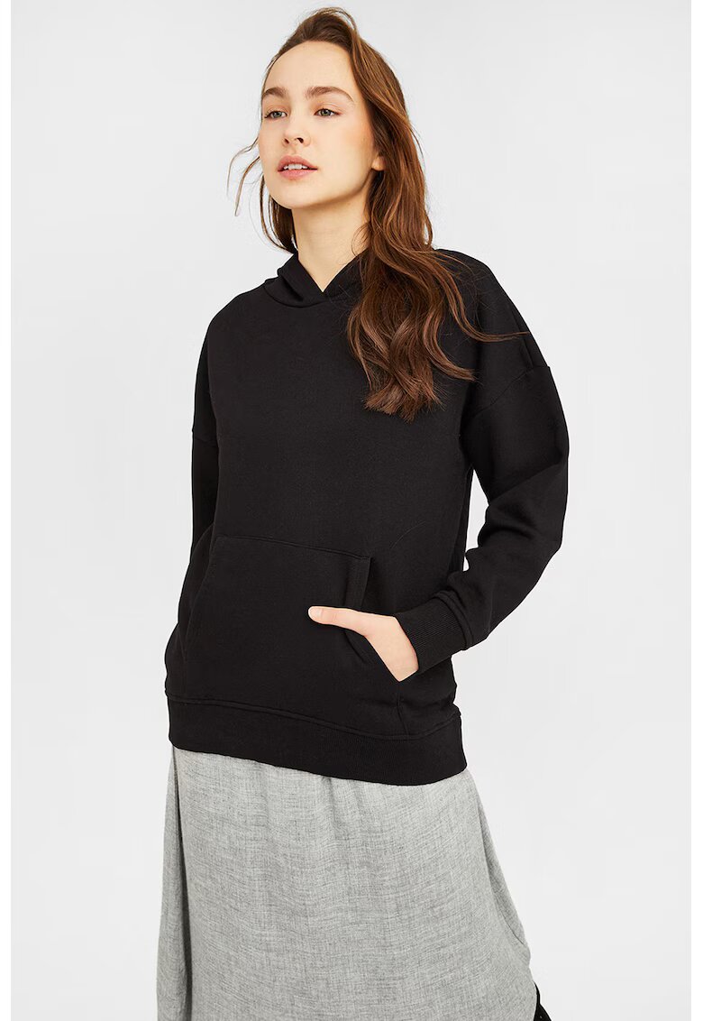 OXXO Hanorac cu maneci lungi si model uni - Negru