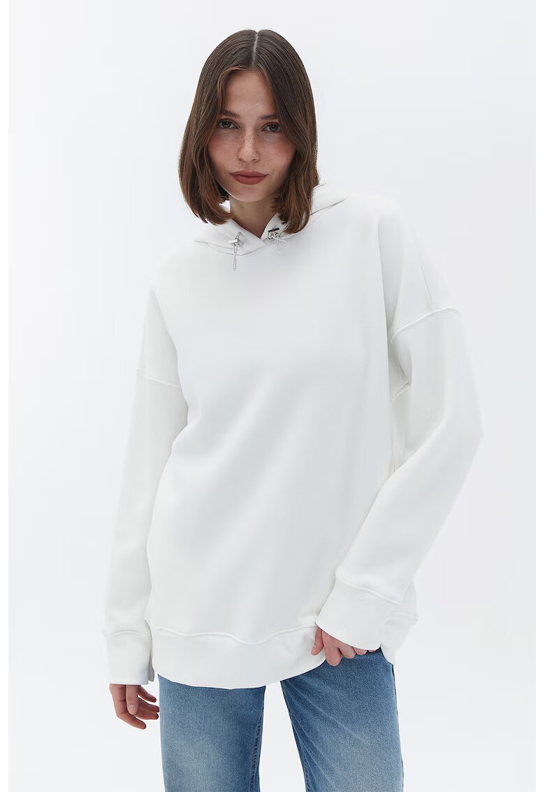 OXXO Hanorac supradimensionat cu model uni - Alb