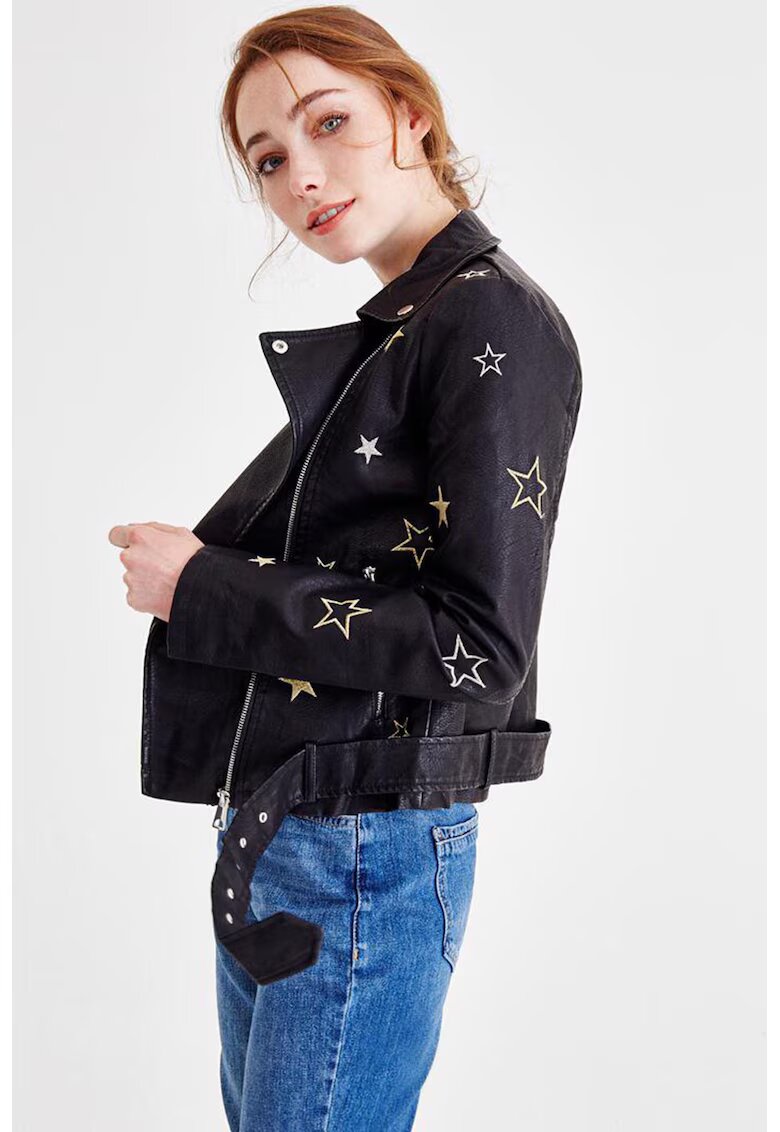 OXXO Jacheta biker din piele ecologica cu model cu stele - Negru