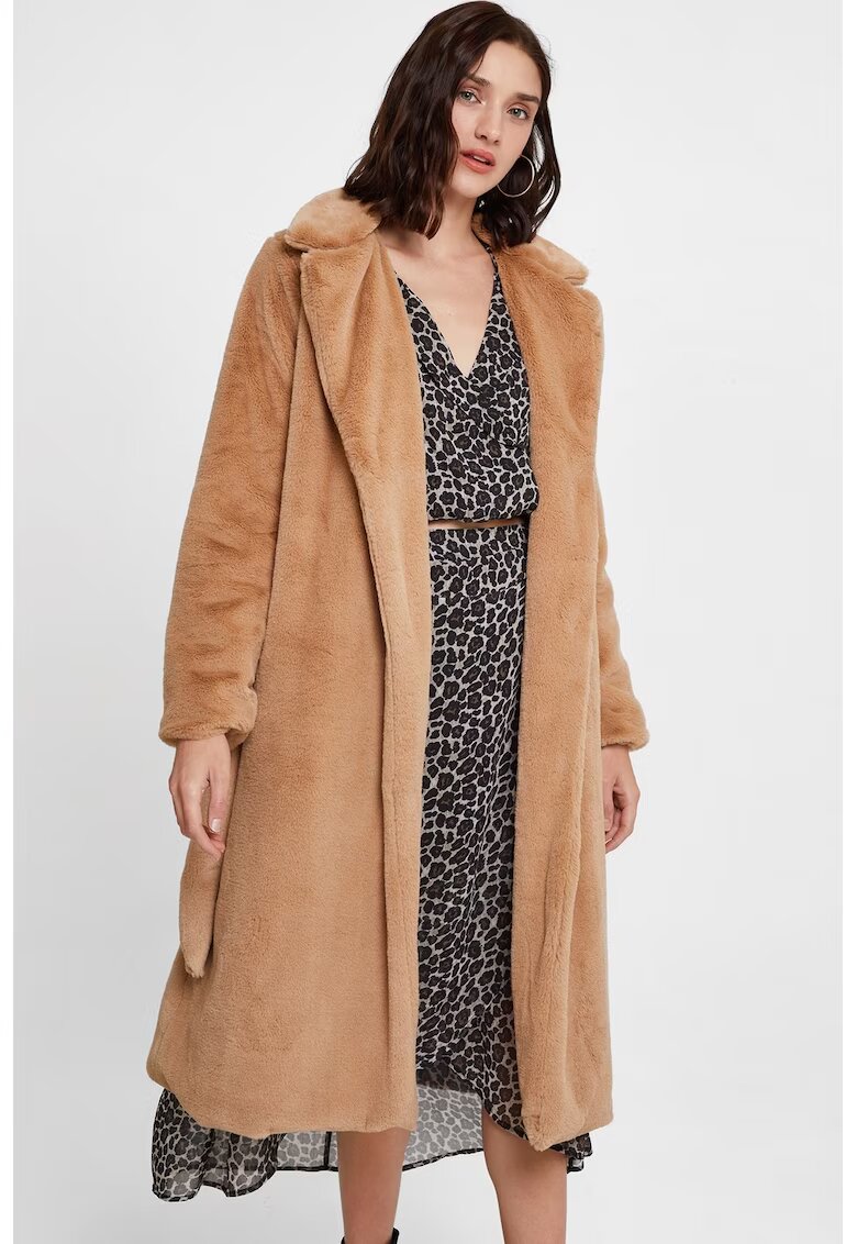 OXXO Palton lung din plus cu model petrecut - Maro camel