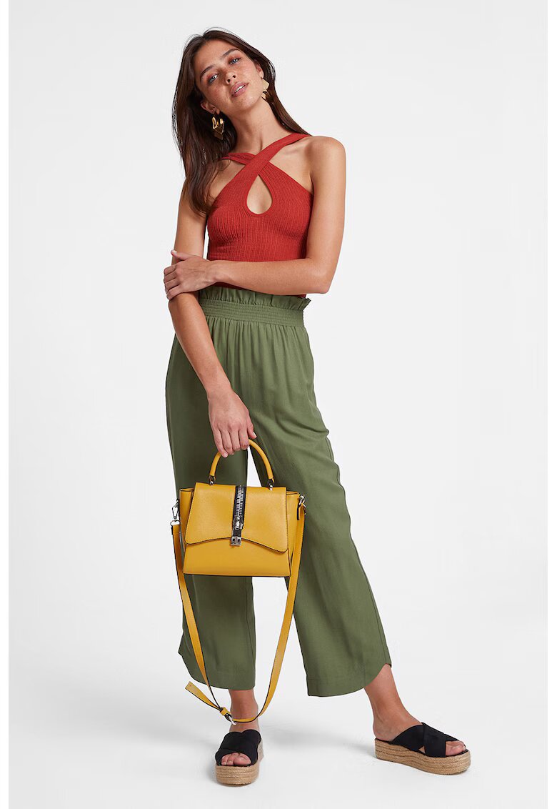 OXXO Pantaloni crop cu banda elastica in talie - Kaki inchis