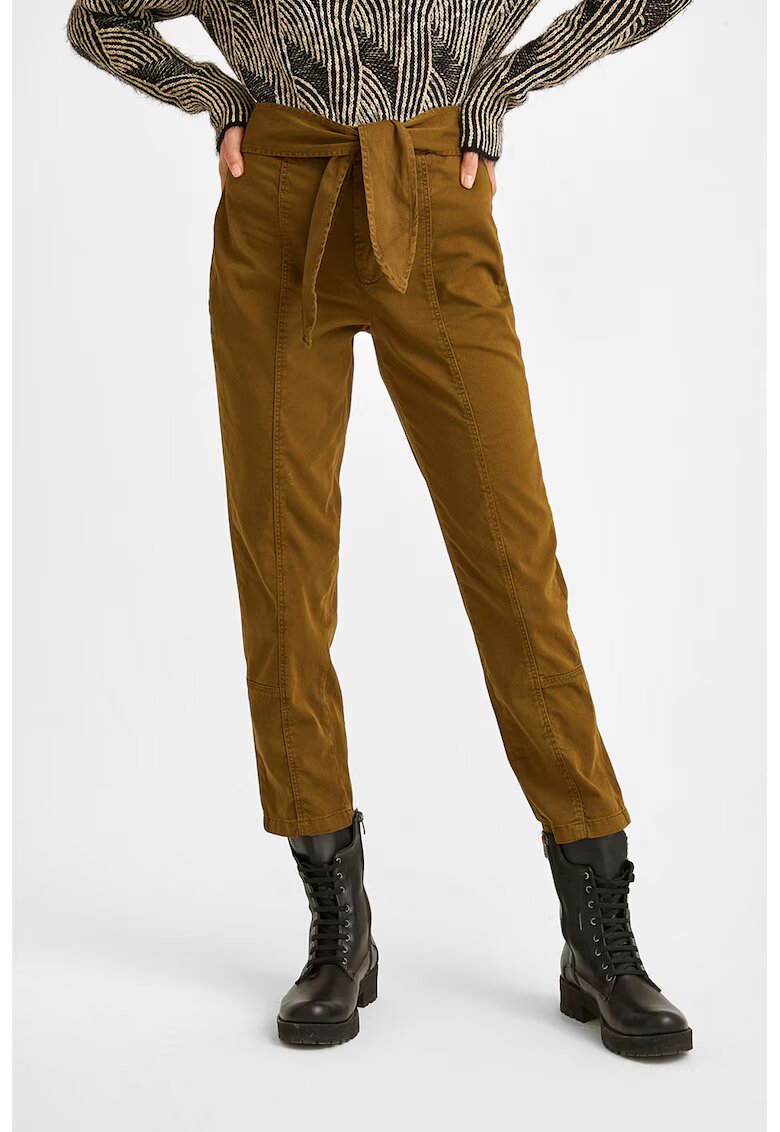 OXXO Pantaloni crop cu croiala dreapta si cordon in talie - Caramel
