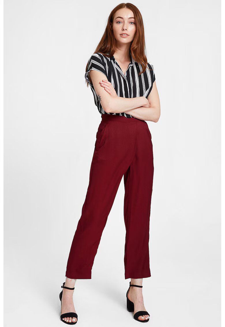 OXXO Pantaloni crop cu croiala dreapta si talie elastica - Visiniu