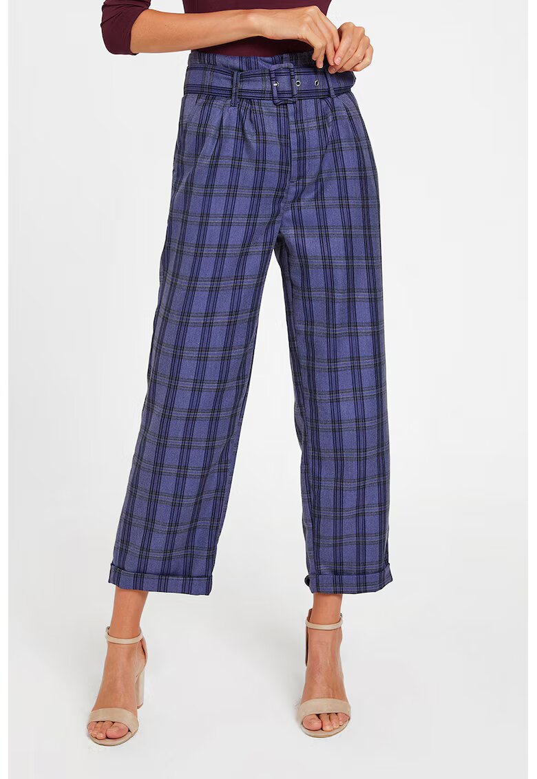 OXXO Pantaloni crop cu model in carouri - Negru/Albastru indigo