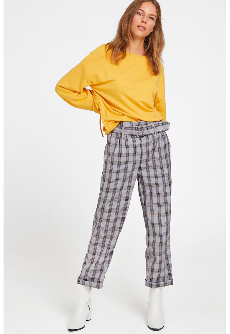 OXXO Pantaloni crop cu model in carouri - Negru/Bej/Gri cenusiu