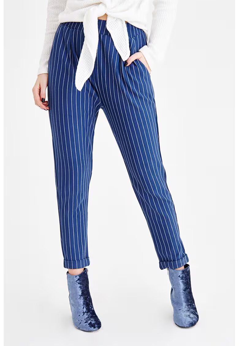 OXXO Pantaloni crop cu model in dungi si buzunare laterale - Alb/Albastru