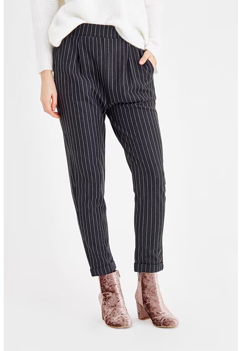 OXXO Pantaloni crop cu model in dungi si buzunare laterale - Alb/Negru