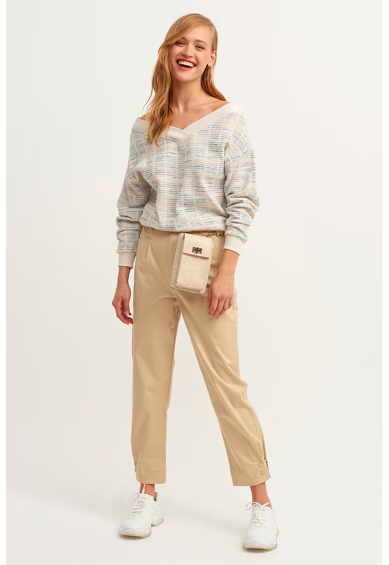 OXXO Pantaloni crop cu model uni si talie inalta - Bej