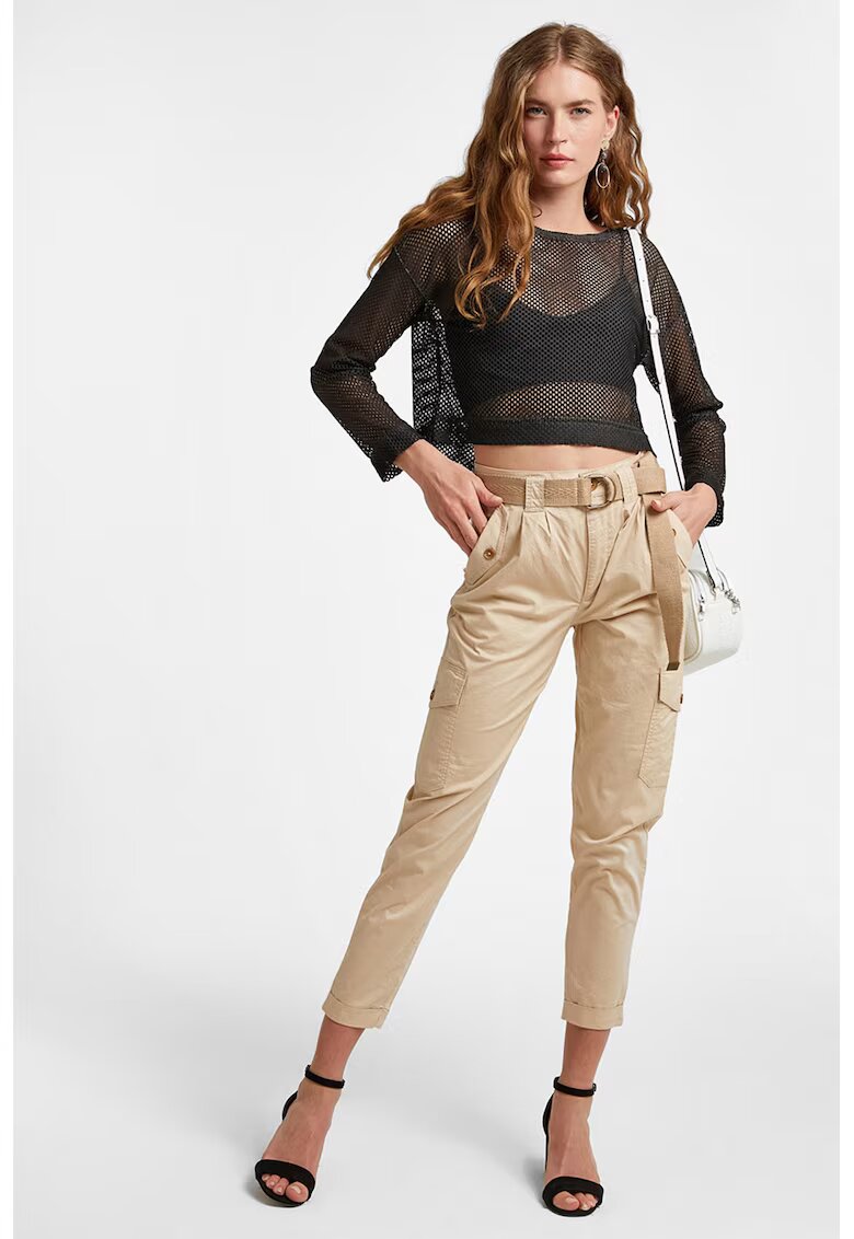 OXXO Pantaloni crop cu talie inalta - Bej