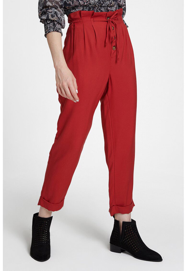 OXXO Pantaloni crop cu talie inalta si model in carouri - Rosu inchis