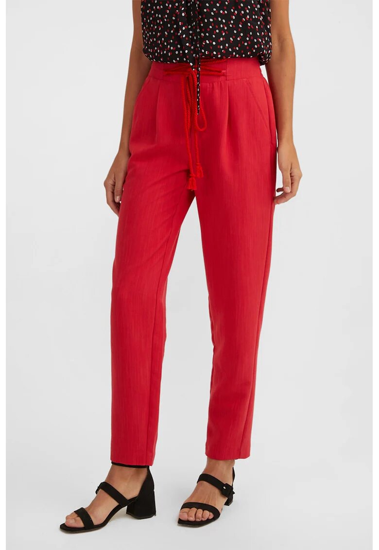 OXXO Pantaloni crop cu talie inalta si snur de ajustare - Coral