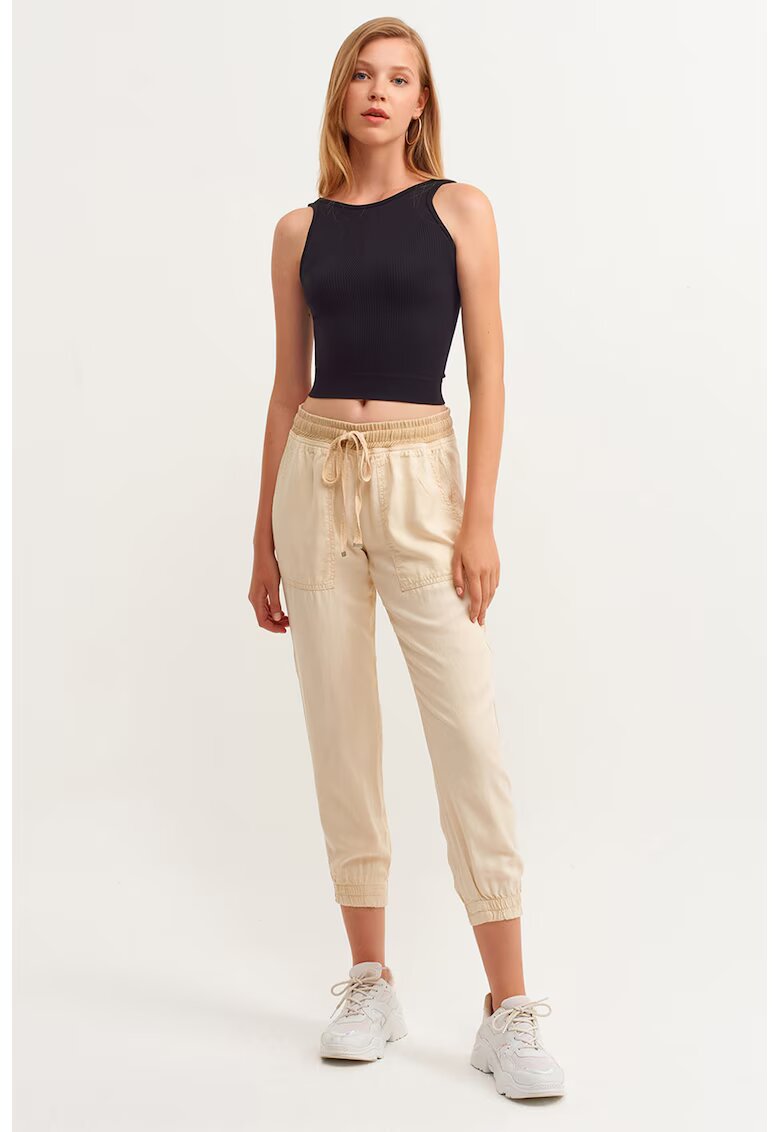 OXXO Pantaloni crop din lyocell cu snur - Bej deschis