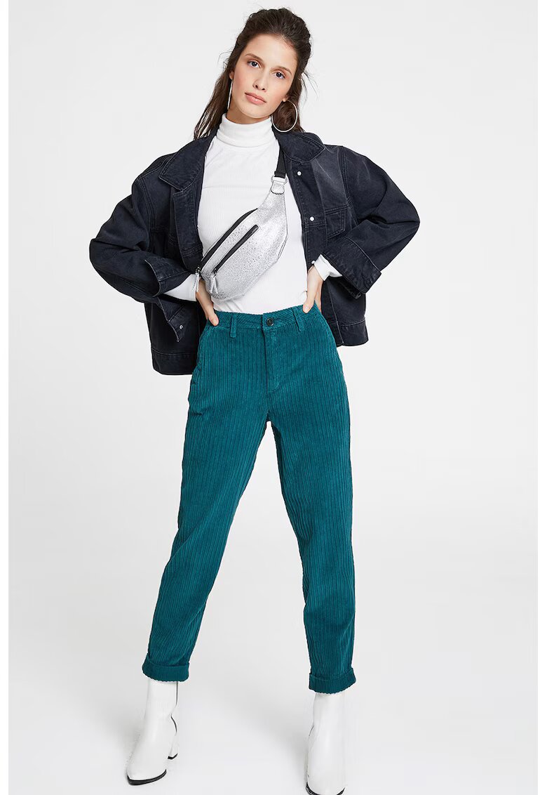 OXXO Pantaloni crop din reiat - Verde persan