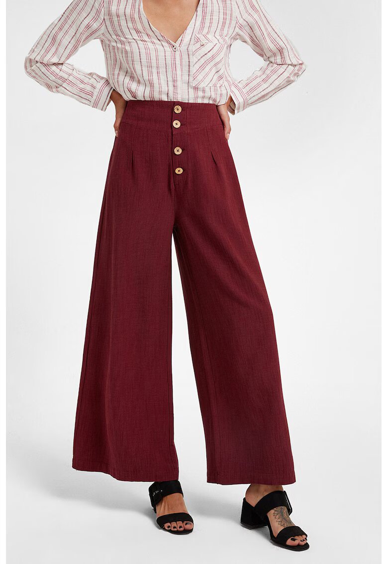 OXXO Pantaloni crop evazati cu nasturi - Visiniu