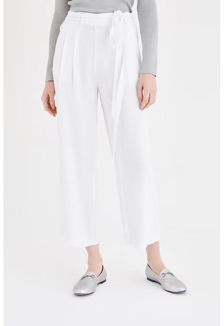 OXXO Pantaloni crop relaxed fit cu snur - Alb optic