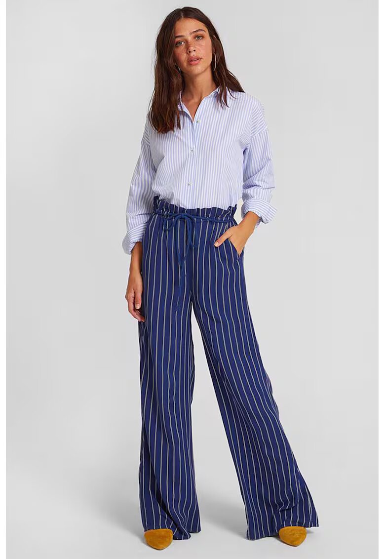 OXXO Pantaloni cu croiala ampla - talie inalta si model in dungi - Pastel