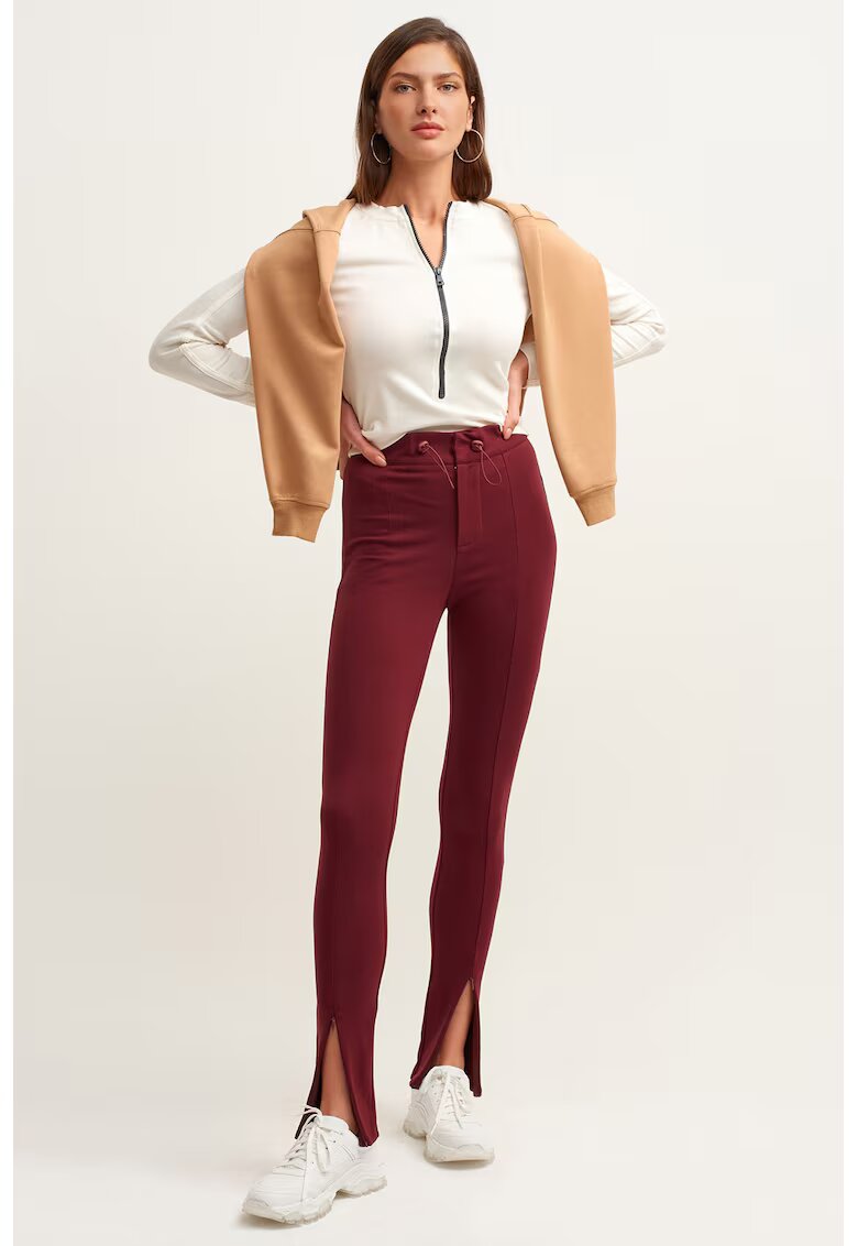 OXXO Pantaloni cu talie inalta si slit frontal - Visiniu