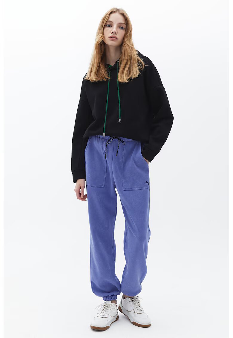 OXXO Pantaloni de trening din amestec de bumbac cu talie inalta - Albastru deschis
