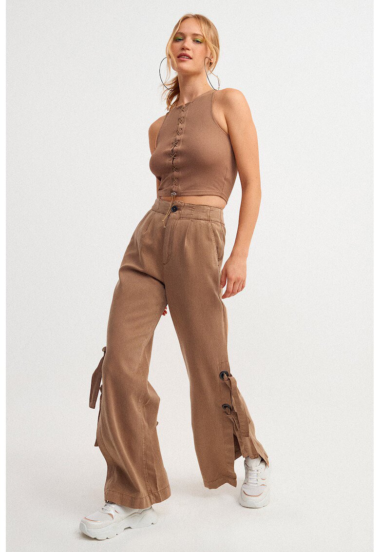 OXXO Pantaloni din amestec de lyocell cu inchideri laterale - Maro taupe