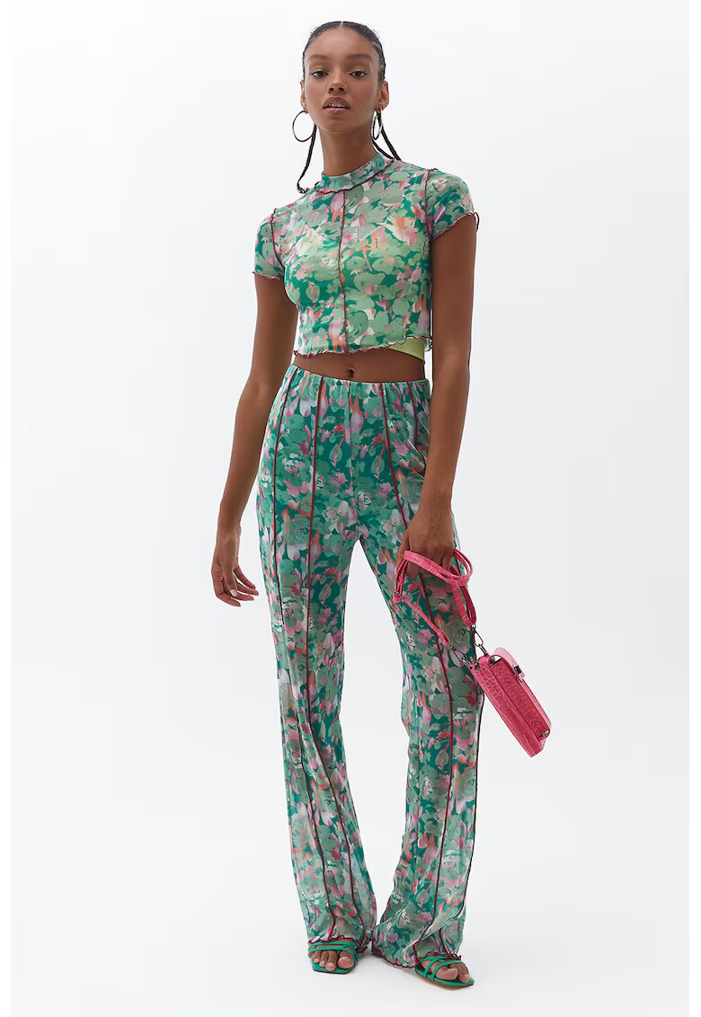 OXXO Pantaloni din plasa cu talie inalta - Visiniu/Roz pastel/Verde aquamarin