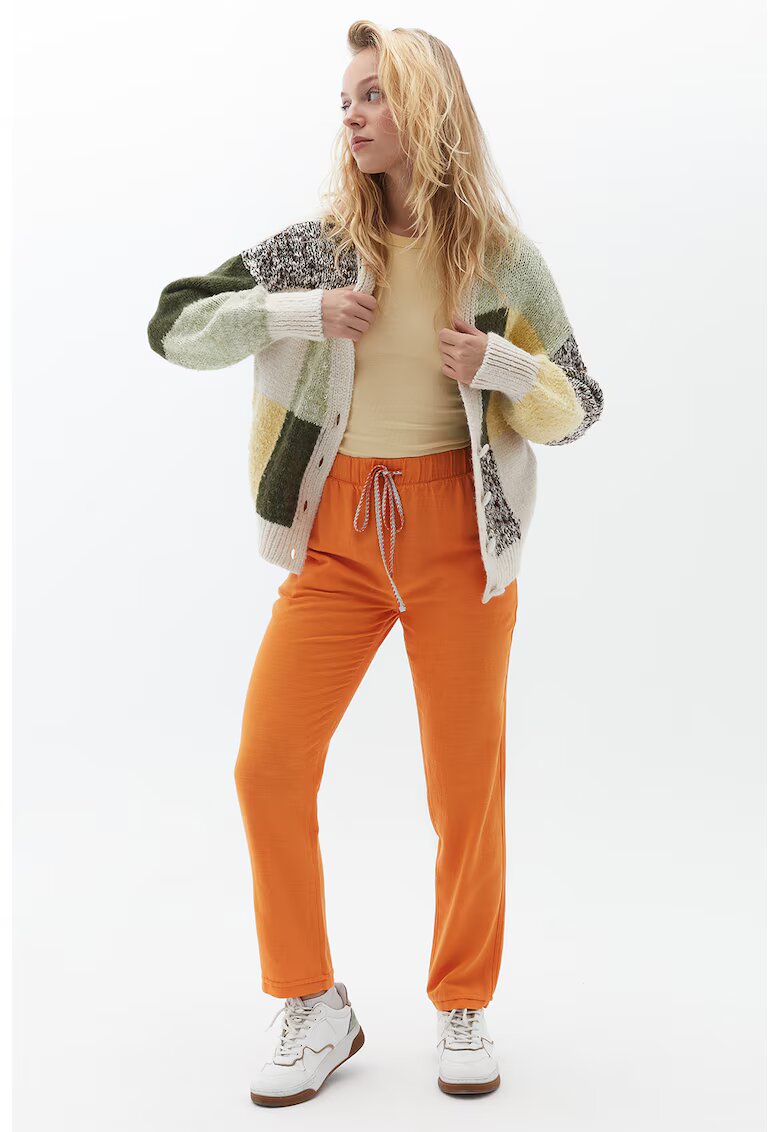 OXXO Pantaloni drepti crop cu snur de ajustare - Portocaliu pal