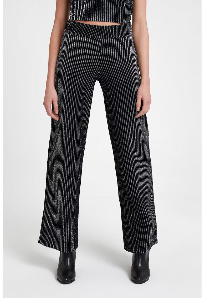 OXXO Pantaloni relaxed fit cu model in dungi si talie inalta - Negru/Argintiu