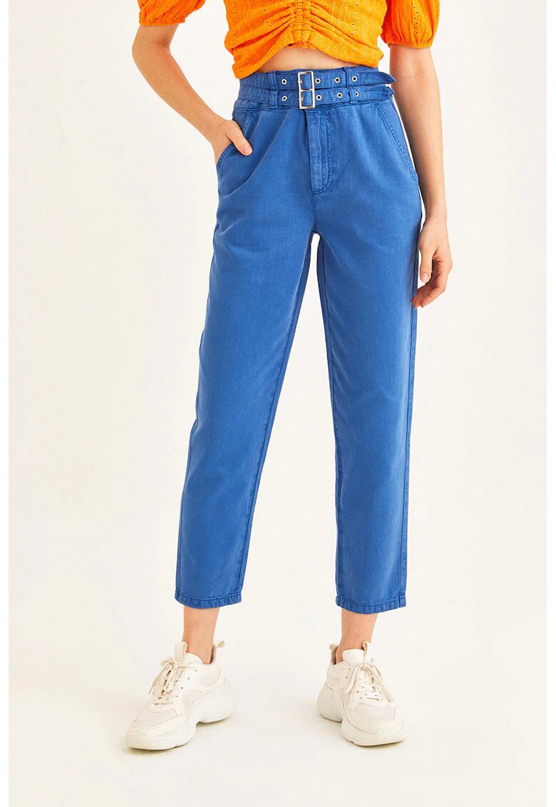 OXXO Pantaloni uni cu talie inalta - Albastru