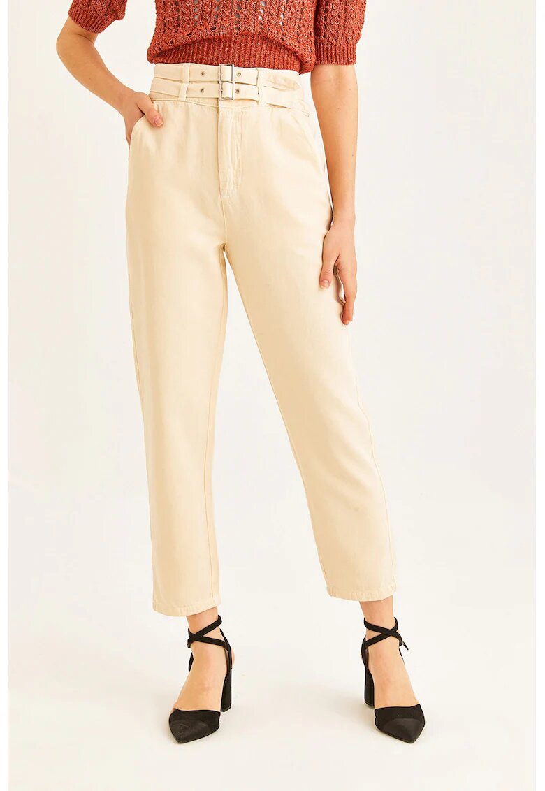 OXXO Pantaloni uni cu talie inalta - Bej deschis