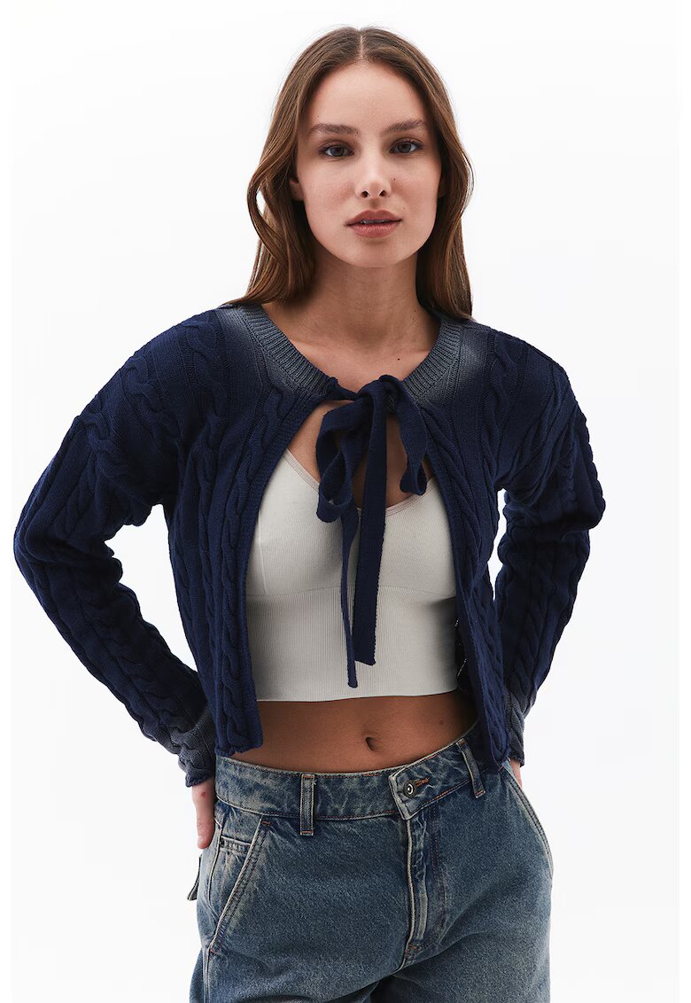 OXXO Pulover crop cu aspect 2-In-1 si torsade - Bleumarin