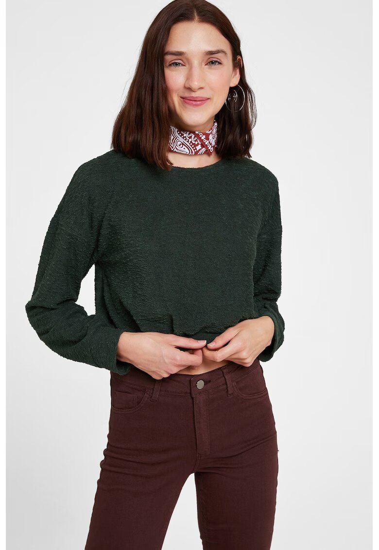 OXXO Pulover crop cu decolteu rotund - Verde padure