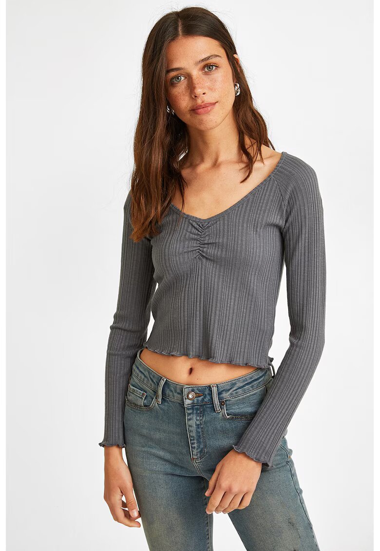 OXXO Pulover crop tricotat fin - Gri inchis