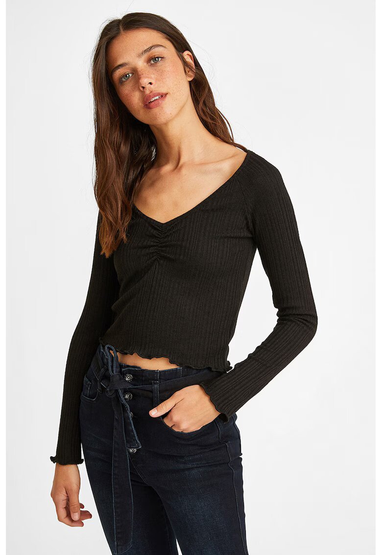 OXXO Pulover crop tricotat fin - Negru