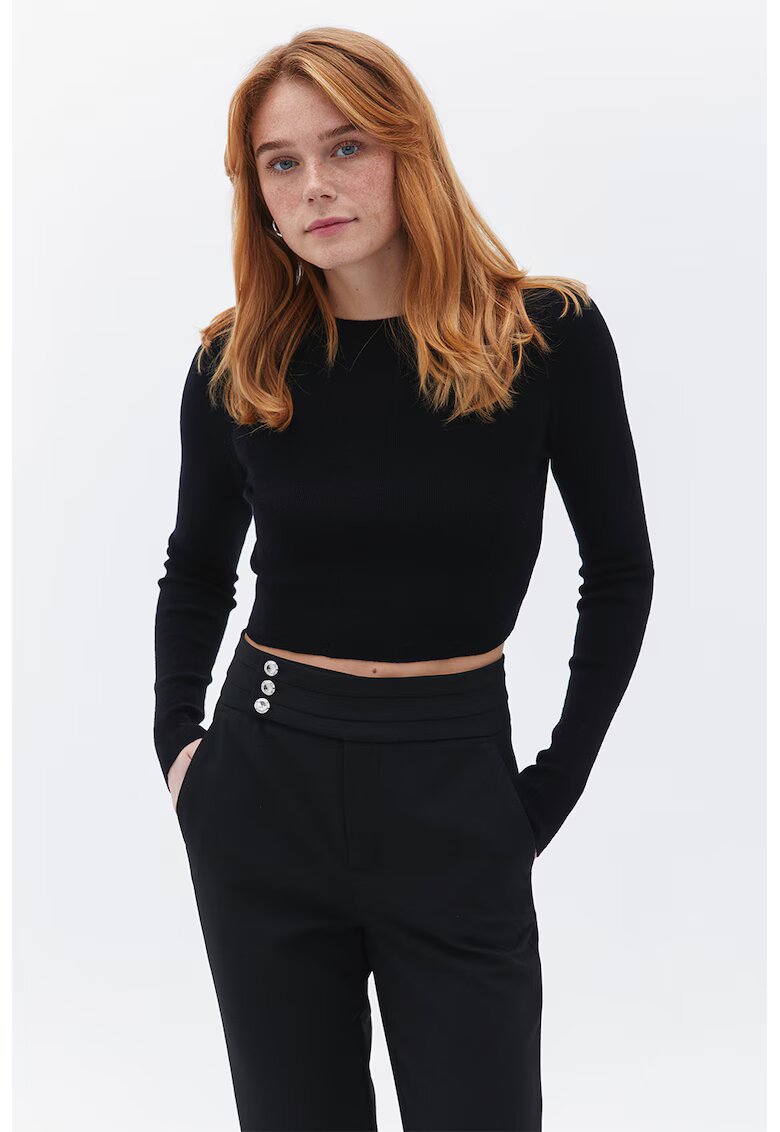 OXXO Pulover crop tricotat fin - Negru
