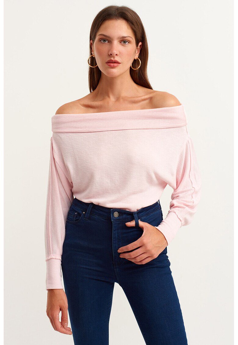 OXXO Pulover cu decolteu pe umeri si model uni - Roz deschis