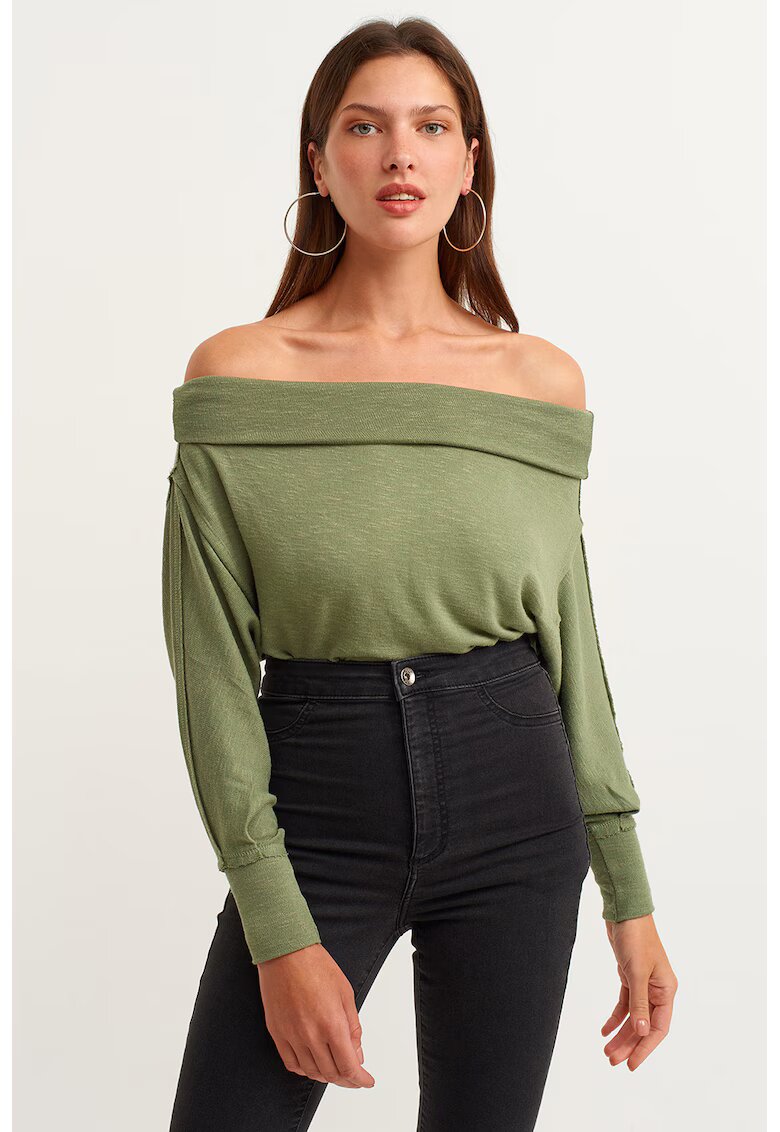 OXXO Pulover cu decolteu pe umeri si model uni - Verde sparanghel