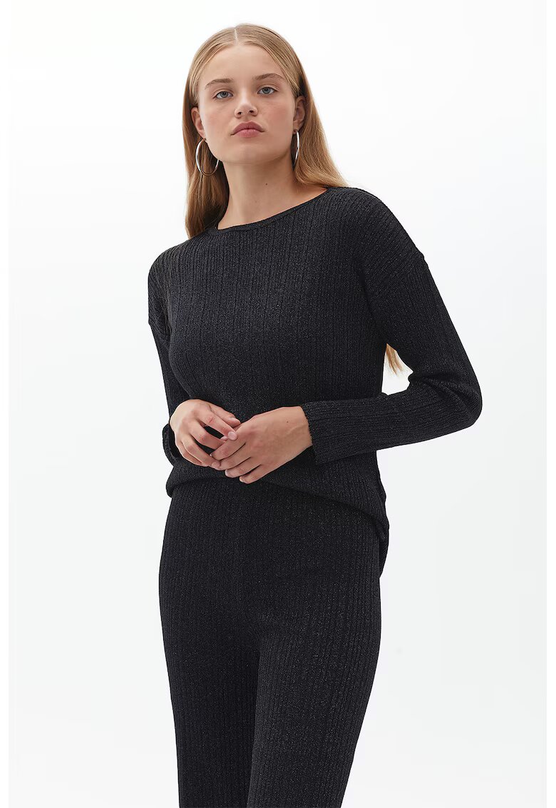 OXXO Pulover cu maneci cazute si aspect stralucitor - Negru